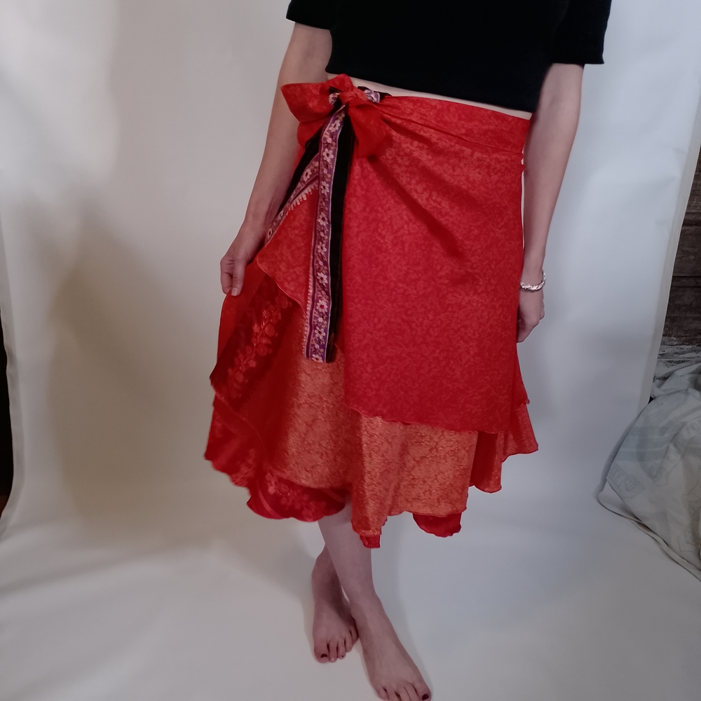 Elegant Red Layered Skirt